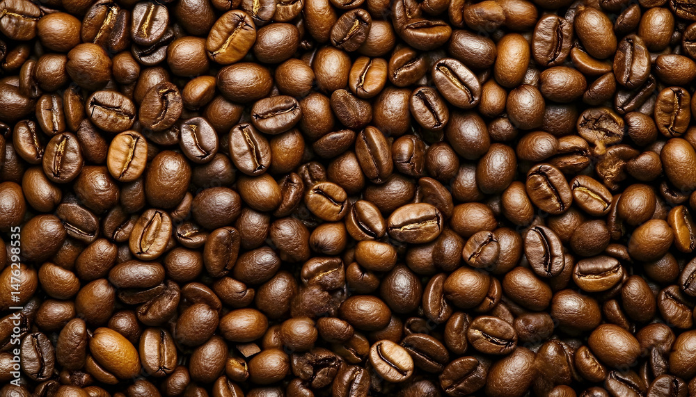 Obraz premium Many roasted coffee beans on white background, top view