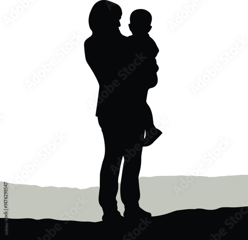 Silhouette of Mother Holding Child Family Bond Vector Illustration