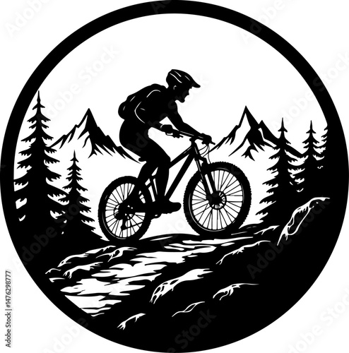 Mountain Biker Silhouette on a Rocky Peak"