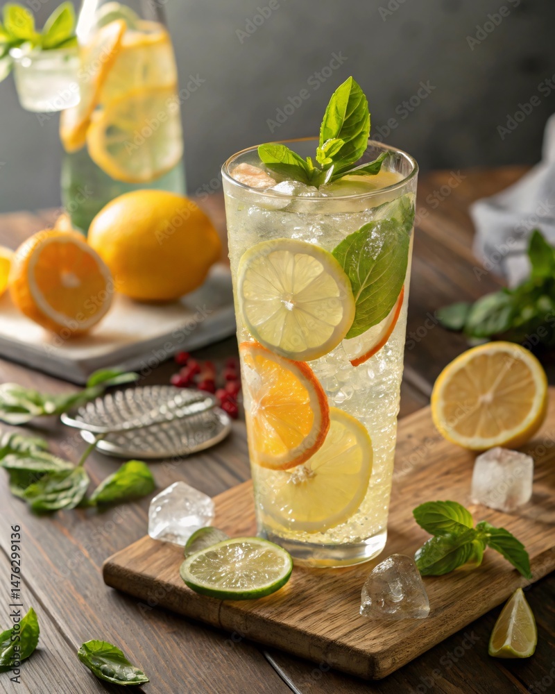 Fototapeta premium Fresh Citrus Lemonade – Vibrant 8K Commercial Photography