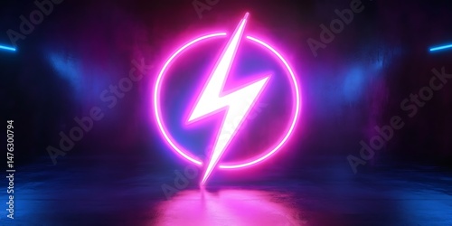 
3d render, neon light abstract background, glowing thunderbolt, electricity power symbol, lightning sign. Thunder symbol. lightning, electric power symbol

