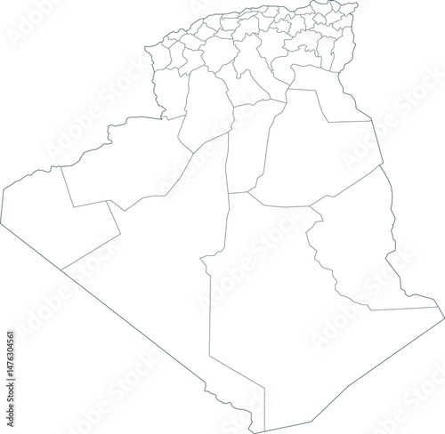 Algeria Outline Map with Provinces, Vector Illustration of  Administrative Divisions