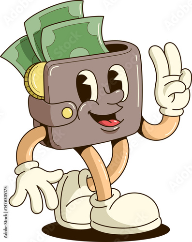 Cartoon Wallet Walking with Money