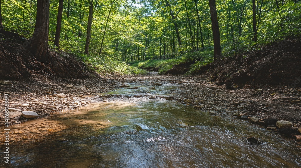 Forest stream flowing through trees