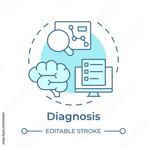 Diagnosis soft blue concept icon. Statistical metrics, analysis. Document review. Round shape line illustration. Abstract idea. Graphic design. Easy to use in infographic, presentation