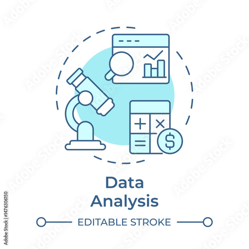 Data analysis soft blue concept icon. Statistical metrics. Research, analytics. Round shape line illustration. Abstract idea. Graphic design. Easy to use in infographic, presentation