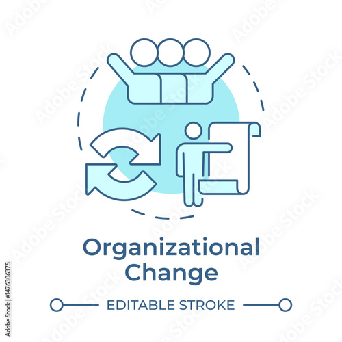 Organizational change soft blue concept icon. Digital transformation, restructuring. Round shape line illustration. Abstract idea. Graphic design. Easy to use in infographic, presentation