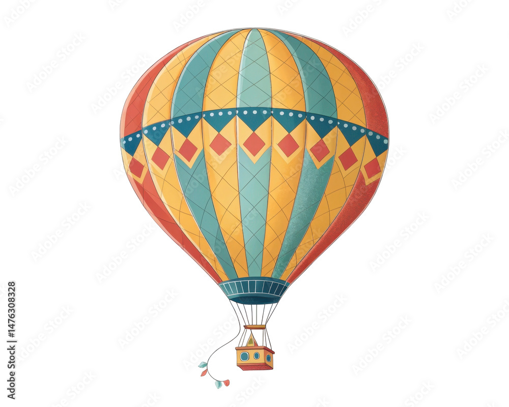 Fototapeta premium Colorful Vintage Hot Air Balloon with Striped Pattern Floating in the Sky