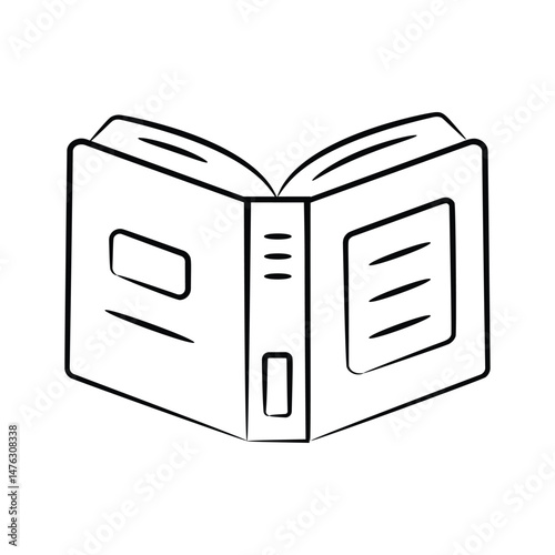 Easy to use hand drawn icon depicting open book reading
