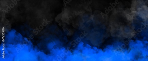 Fog or smoke, blue smog clouds on floor, isolated
