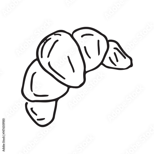 hand-drawn vector illustration of a croissant in minimalist black line . for bakery logos, cafe menus, food packaging. doodle works for both digital and print applications such as stickers, posters.
