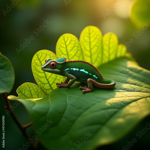 green lizard on a leaf