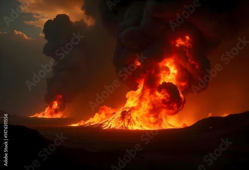 Explosive Blaze with Billowing Smoke Clouds photo