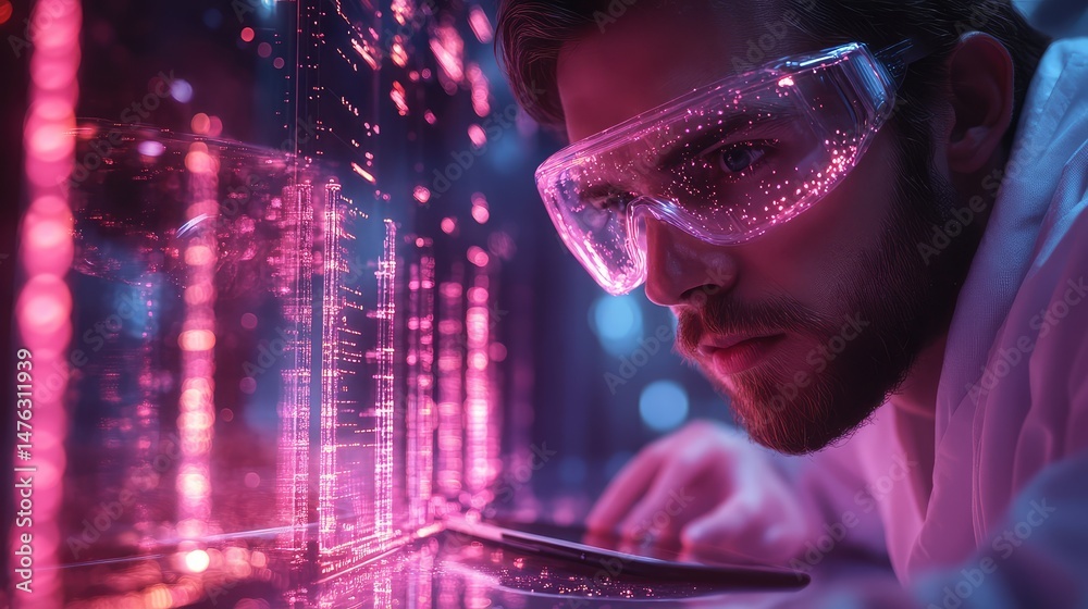 custom made wallpaper toronto digitalScientists wearing lab coats and safety goggles working with test tubes and a digital tablet in a bright lab