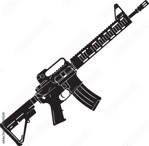 Black and White Illustration of an Assault Rifle
