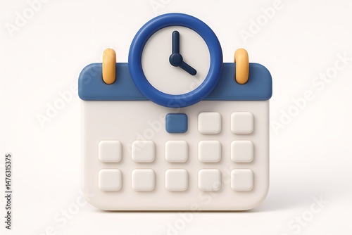 3d render of a calendar and clock concept illustrating time management and scheduling on white background