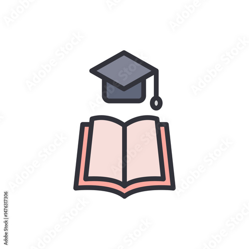Isolated Mortarboard Symbol Floating Above An Open Book With Blank Pages