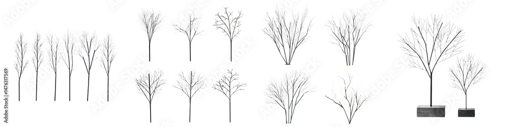 Obraz premium Metallic Trees and Leaves - Elegant Designs for Modern Decor, Architectural Visualization, or Artistic Installations