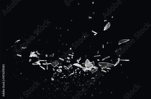 Broken glass on the black background. Isolated realistic cracked glass effect	