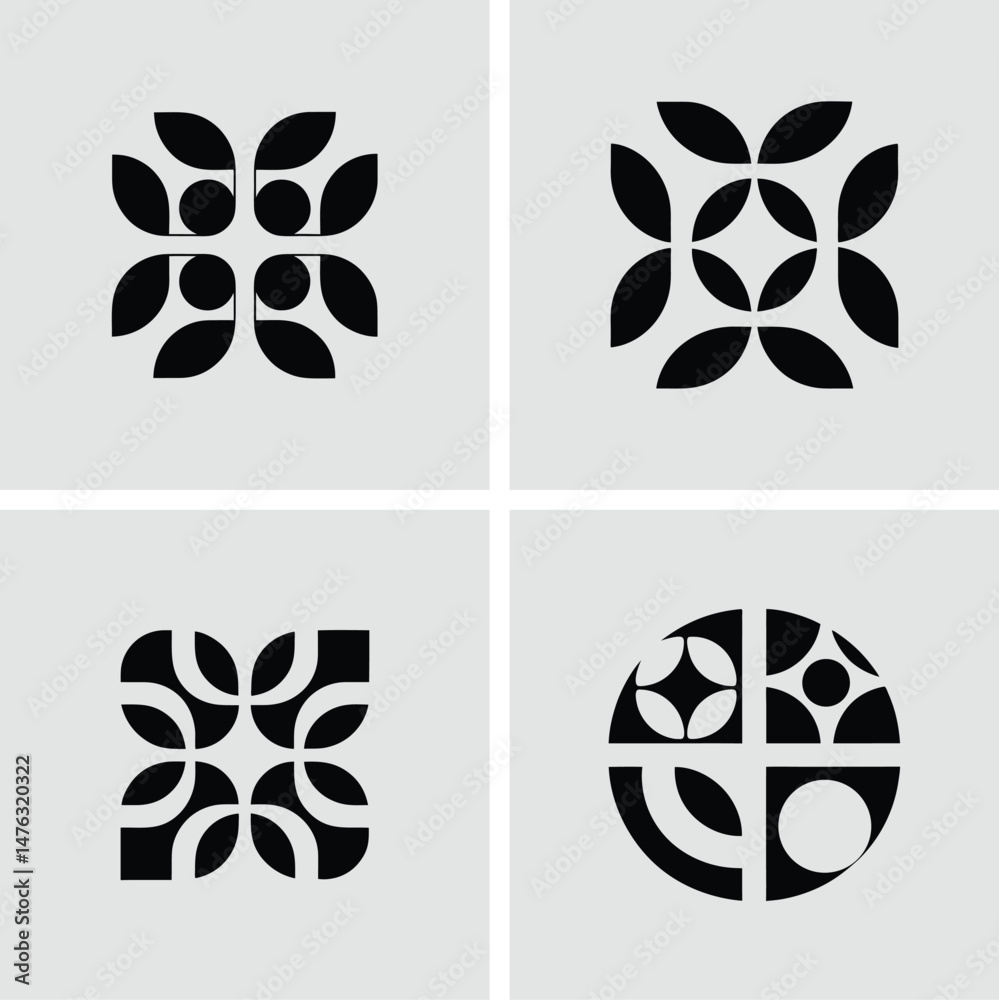 custom made wallpaper toronto digitalGeometric abstract designs in black with leaf and circle shapes on a gray background