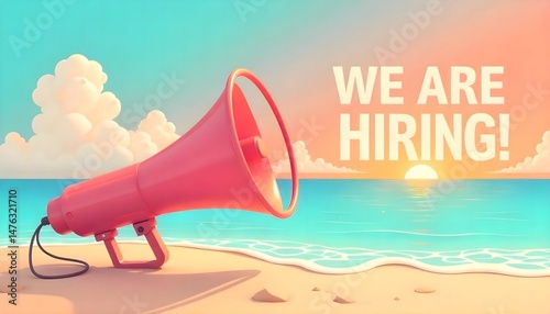 We Are Hiring – Megaphone on Beach Announcement