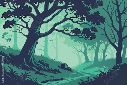 38 dark mysterious enchanted forest, tall trees with lush foliage, ethereal mist and fog, atmospheric lighting, vibrant colors, detailed landscape, cinematic composition, digital art