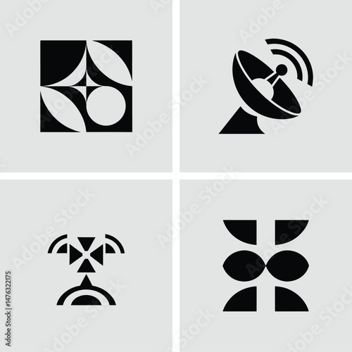 Modern geometric icon set featuring abstract shapes for design and technological applications
