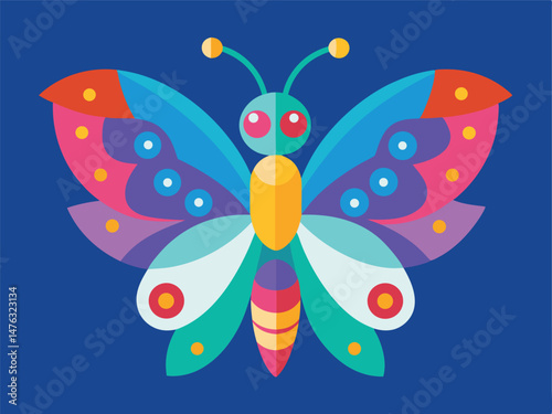 Colorful flat design butterfly illustration on blue background suitable for various design projects