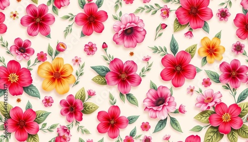 Trendy seamless floral pattern featuring sweet flowers and leaves on a delicate background, plant, design