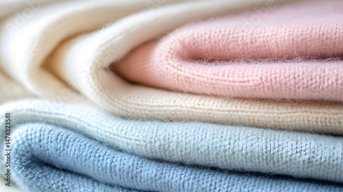 Stacked pastel-toned knitwear textiles.