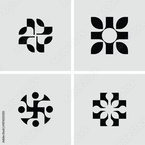 Abstract geometric shapes in a minimalist style with simple black and white color scheme