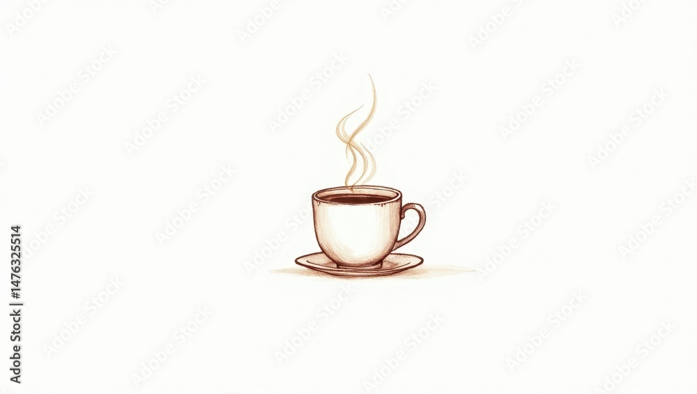 Obraz premium Warm Cup of Coffee Illustration Steaming Mug on Saucer Coffee Break Art