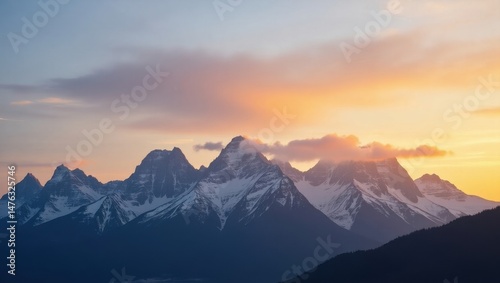 Majestic Sunset Over Snow Capped Mountains Dramatic Alpine Landscape Photography