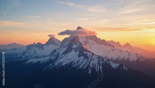 Majestic Sunset over Snow Capped Mountain Range Dramatic Alpine Landscape Photography