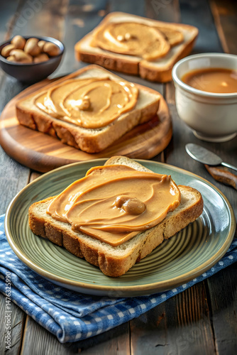 Wallpaper Mural Peanut butter toasts on ceramic plate Torontodigital.ca