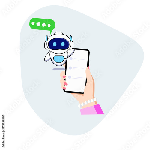Auto reply system with intelligent robots provide information and help customers with problems, Cute robot with speech bubble Support service chat bot Vector modern flat cartoon character 