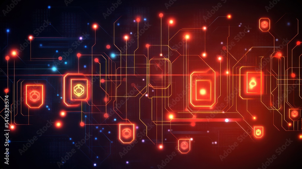 Fototapeta premium Cybersecurity network glowing circuit board