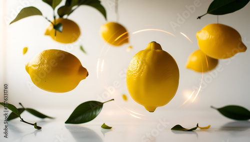 Obraz na płótnie Levitation-style image with fresh lemons tumbling through the air, representing a modern zero-gravity food concept w salonie