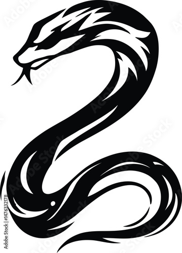 Fierce Serpent Silhouette Featuring a Coiled Snake with an Arched Head, Extended Tongue, and Sharp Flowing Lines, Symbolizing Power, Mystery, and the Elegance of Reptilian Motion