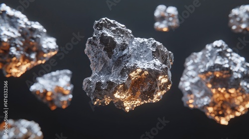 Abstract metallic rocks in mid-air