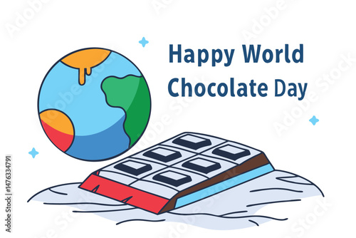 happy world chocolate day 3d illustration, highly detailed, vibrant and colorful, planet earth globe with chocolate, calculator, stars
