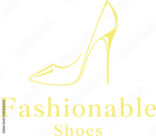 Fashionable Shoes Logo Featuring a Minimalist High-Heeled Shoe Outline in Vibrant Yellow, Paired with Stylish Typography for a Sleek and Modern Footwear Brand Identity