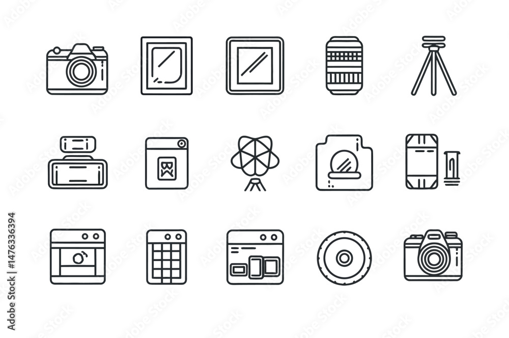 Vector Icons Representing Photography and Photo Editing Tools