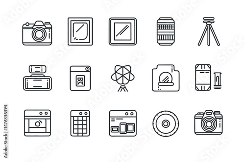 Vector Icons Representing Photography and Photo Editing Tools