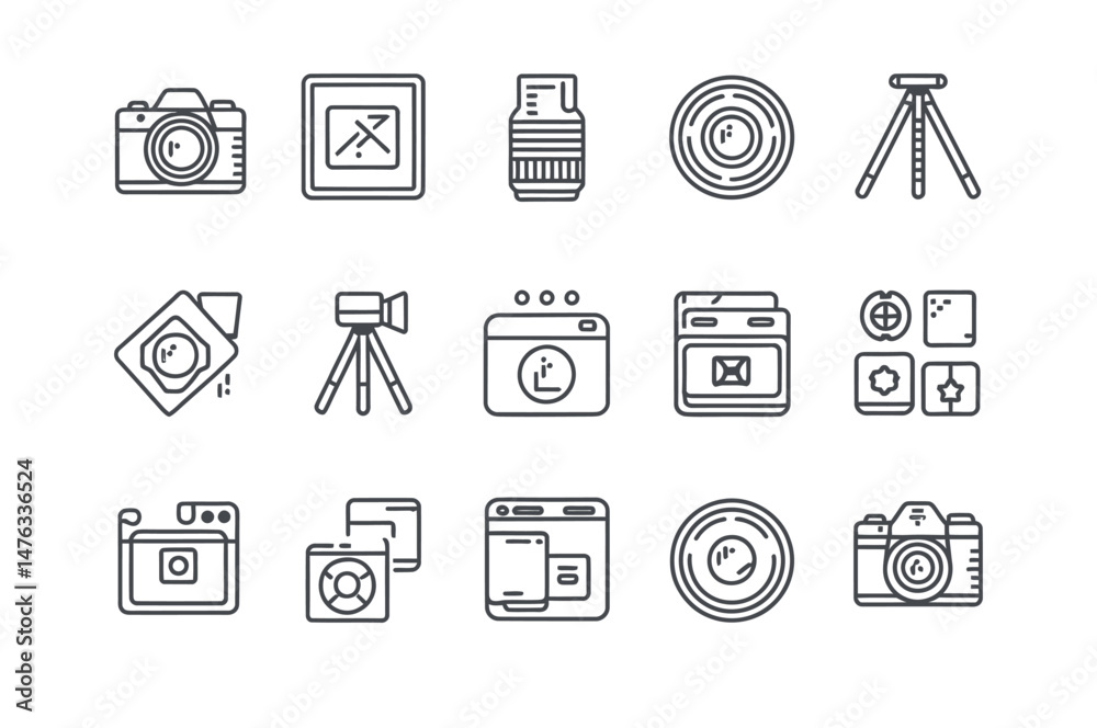 Vector Icons Representing Photography and Photo Editing Tools