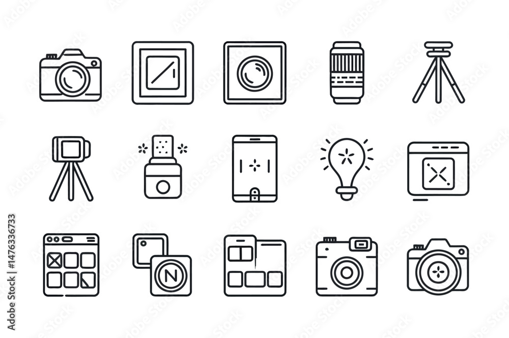 Vector Icons Representing Photography and Photo Editing Tools