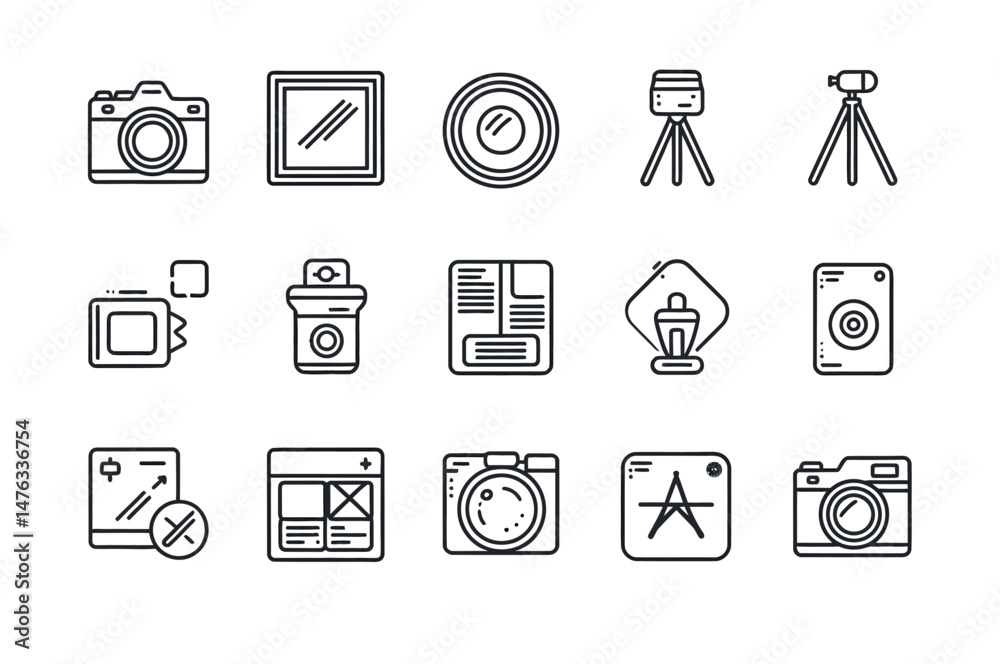Vector Icons Representing Photography and Photo Editing Tools