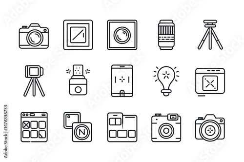 Vector Icons Representing Photography and Photo Editing Tools