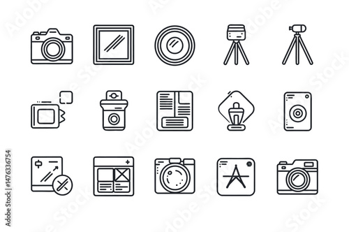 Vector Icons Representing Photography and Photo Editing Tools