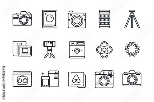 Vector Icons Representing Photography and Photo Editing Tools
